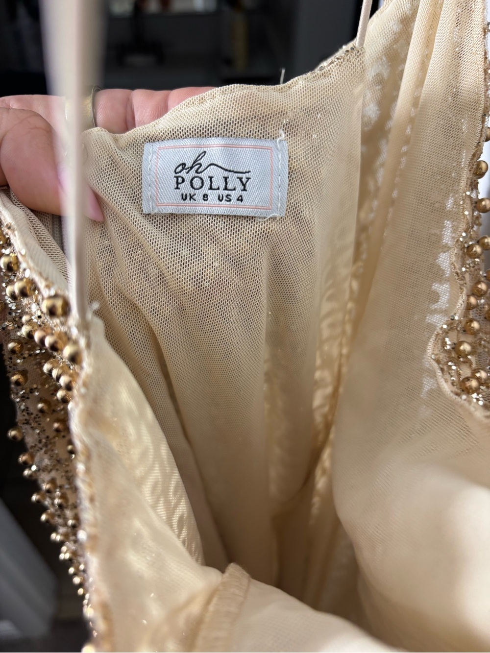 Gold Beaded Spaghetti Strap Mini Dress - Picture 4 of 4